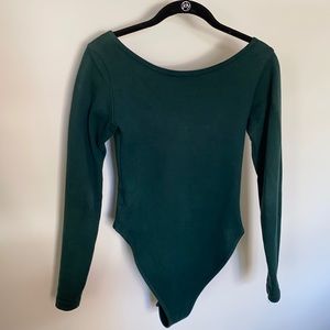 Green Wide Neck Long sleeve body suit